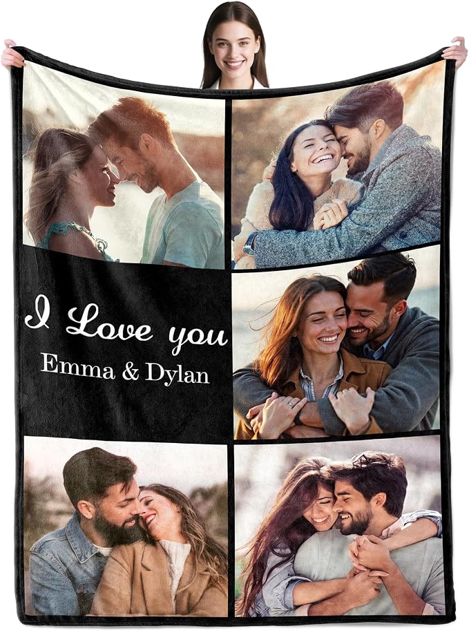 SHIPS NEXT DAY Custom Blanket with Picture Text Personalized Throws Blanket with Photos Customize Blanket Customizable Blankets Customized Gifts for Mom Dad Couple Girlfriend Boyfriend Wife Husband