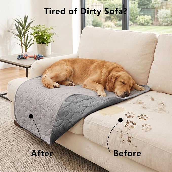Waterproof Couch Cover for Dogs - Washable Pets Furniture Protector | TPU Leak-Proof Liner, Lightweight & Reversible, Fits Chair, Sofa, Bed, 82" x 82" , Lightgrey/Darkgrey