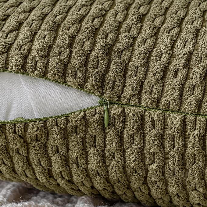 MIULEE Decorative Throw Pillow Covers 20x20 Olive Green Textured Corduroy | Pack of 2 Striped Pillow Covers Modern Farmhouse Coastal Home Decor for Couch Bed Sofa Living Room