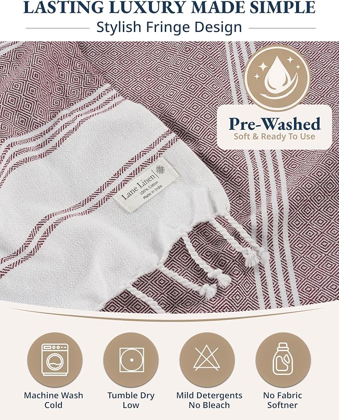 LANE LINEN Large Pool Towels, XL Beach Towel, Pre-Washed, No Shrink, Quick Dry Oversized Beach Towels, Stylish Beach Towel for Women, Sand Free Towel, 39"x71" - Fired Brick