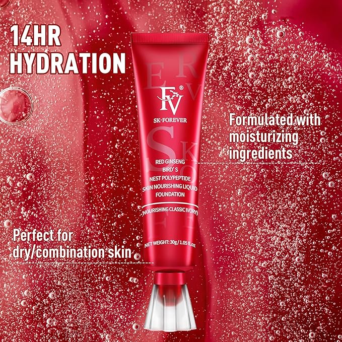 FV Dewy Liquid Foundation, Hydrating Smooth Formula & Lightweight, Longwear Medium-Full Coverage with Natural Finish, Waterproof Foundation for Dry/Combination Skin, 30g, Nourishing Ivory