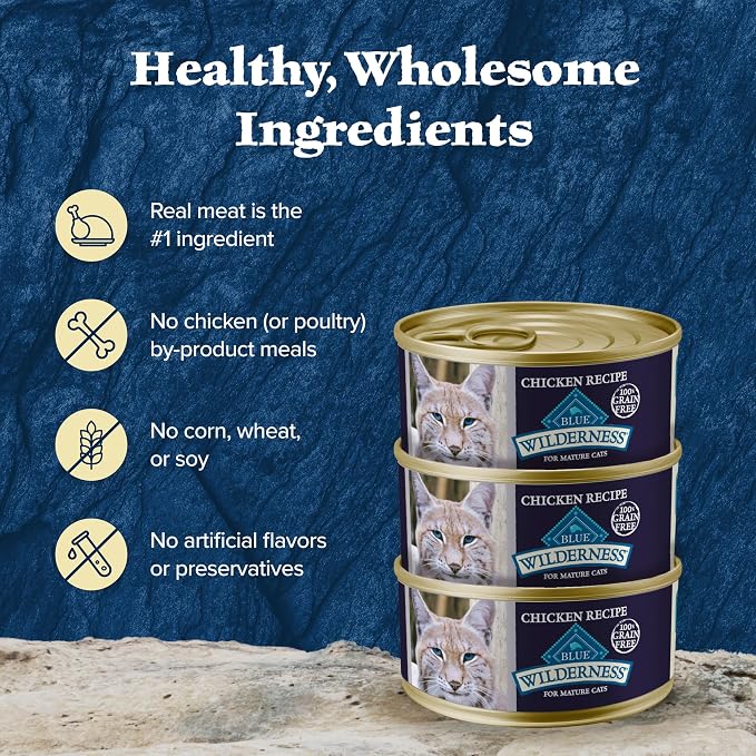 Blue Buffalo Wilderness Chicken Adult 7+ Wet Cat Food Paté, 3 oz, 24 ct | Real Chicken #1 Ingredient, High Protein & Grain-Free Recipe, Supports an Active Lifestyle