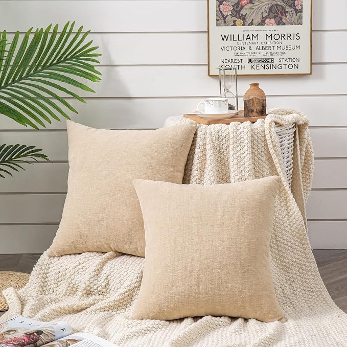 GAWAMAY Decorative Couch Throw Pillow Covers 20x20 Inch Set of 2 Beige | Soft Chenille Farmhouse Style, Hidden Zipper, Neutral Cushion Pillowcases for Sofa Living Room Bed, Only Covers
