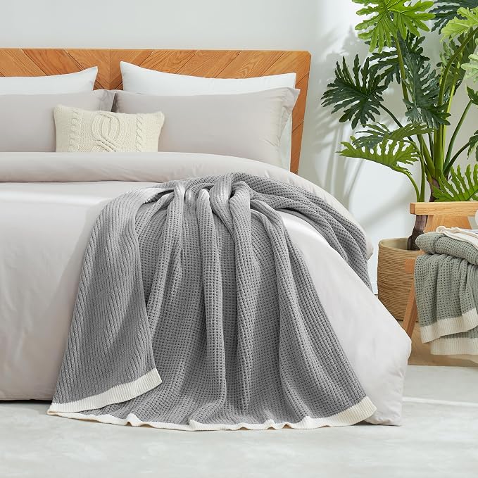 Chenille Throw Blanket, Soft Cozy Waffle Throw for Couch & Sofa, Warm Yet Lightweight, Breathable All-Season Throws for Women Men, Housewarming, Birthdays, 60"x80", Grey