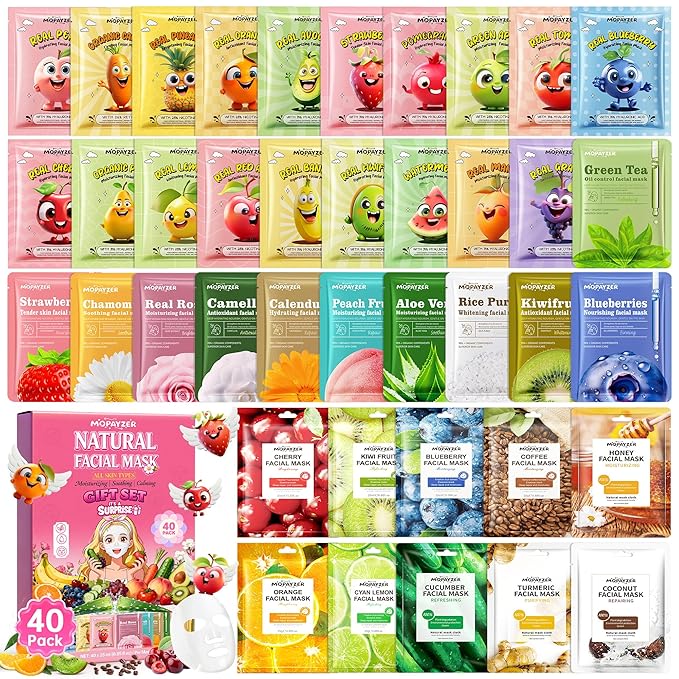 40Pcs Collagen Face Masks Skincare Set for Women, Spa Face Mask with Collagen Extract, Bulk Facial Mask for Teen Girls, Korean Face Mask Sheet Gift for Sensitive Skin, Daily Hydrating Skincare Routine