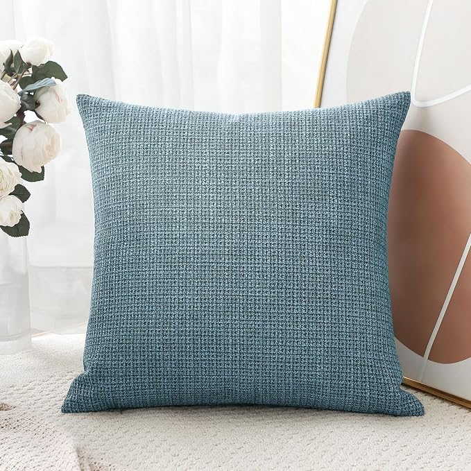 OTOSTAR Linen Throw Pillow Cover Set of 1 Decorative Square Pillowcases Cushion Covers 20x20 Inch for Home Decor Sofa Bedroom Car 50 x 50CM Blue