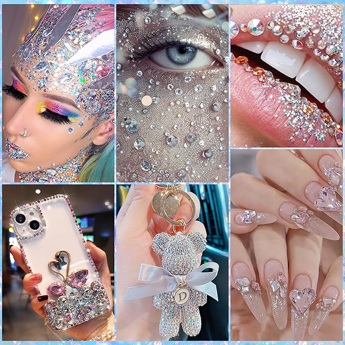 Body Glitter and Face Gems, Face Glitter and Hair Gems, Rhinestone Stickers for Makeup, Mardi Gras, Festival, Rave Accessories, Kids, Women, White