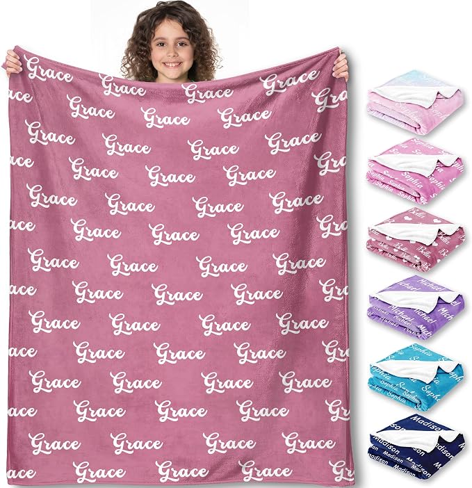 Yofair Ships Next Day, Personalized Blanket Gifts for Teen Girls Custom Blankets with Name Flannel Throw Girls Blanket Customized Gifts for Kids Adult