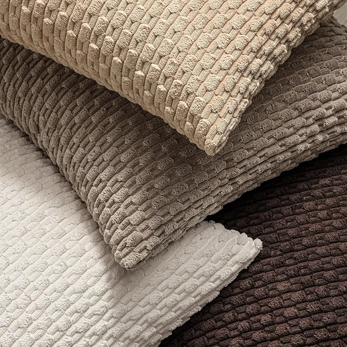 MIULEE Decorative Throw Pillow Covers 16x16 Neutral Brown Textured Corduroy | Pack of 2 Striped Pillow Covers Modern Farmhouse Fall Home Decor for Couch Bed Sofa Living Room