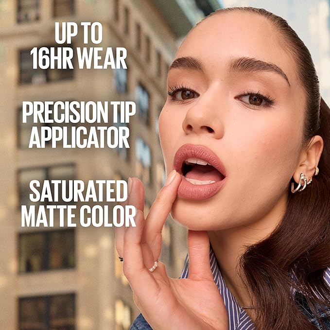 Maybelline Super Stay Matte Ink Liquid Lipstick Makeup, Long Lasting High Impact Color, Up to 16H Wear, Voyager, Deep Red, 1 Count, Packaging May Vary