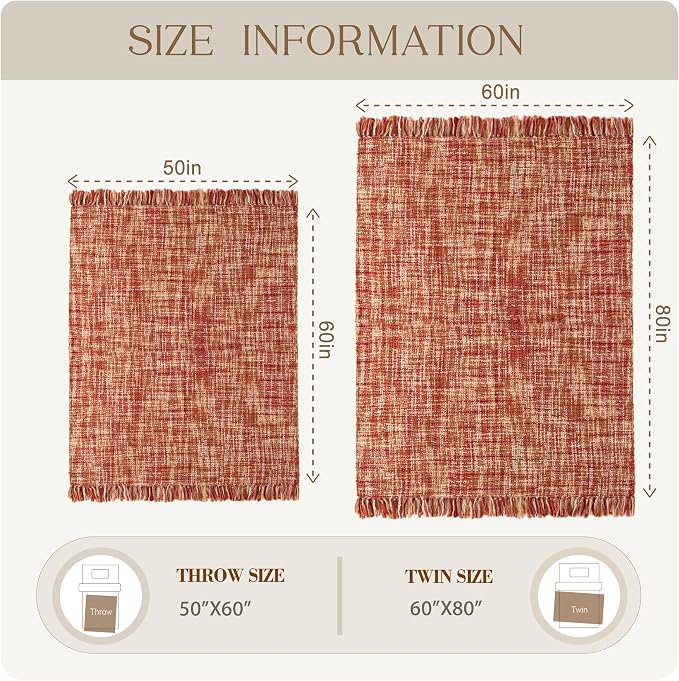 Multi-Color Cable Woven Throw Blanket for Couch - 60"X80" | Multicolored Boho Style,Super Soft Warm Cozy Chunky Blankets with Decorative Tassels for Bed and Sofa,Dark Red