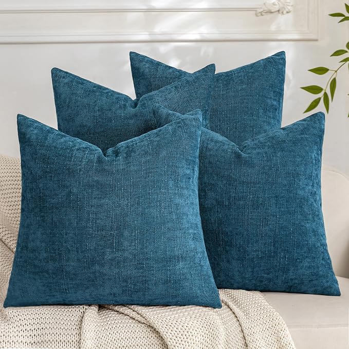Set of 4 Soft Textured Decorative Throw Pillow Covers 22x22 Inch Cozy Farmhouse Cushion Cover Square Accent Pillow Cases for Bed Couch Sofa Living Room, Teal