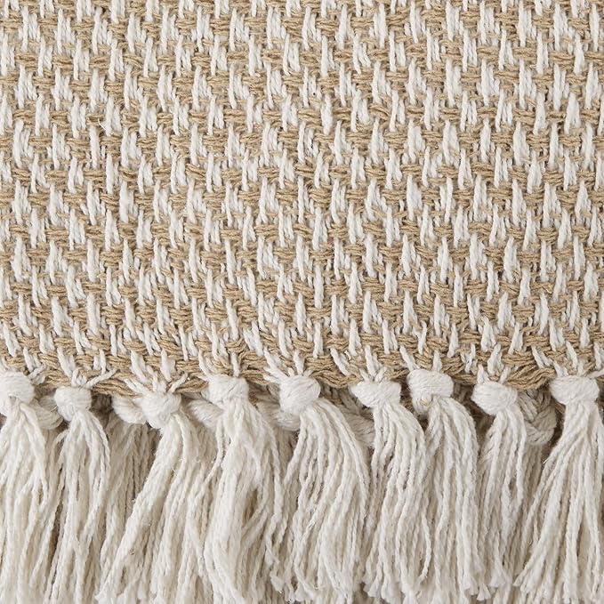 DII Woven Throw Collection 100% Cotton, Basketweave, 50x60, Stone