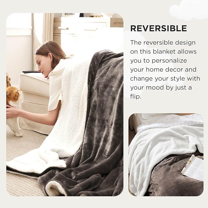 Bedsure GentleSoft Sherpa Fleece Cal King Blankets for Bed, Non-Heated, Thick and Warm Oversized Throw for Women and Men, Soft Fuzzy Plush Large Blanket for Winter, Brown, 112x98 Inches