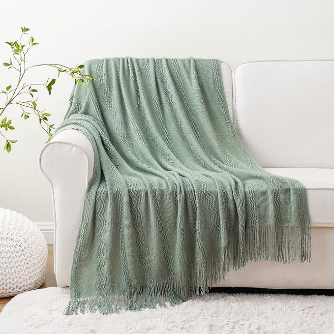 BATTILO HOME Sage Green Throw Blanket for Couch, 50"x60" | Sage Green Decor, Knit Throw Blankets For Bed, Spring Green Throw Blanket