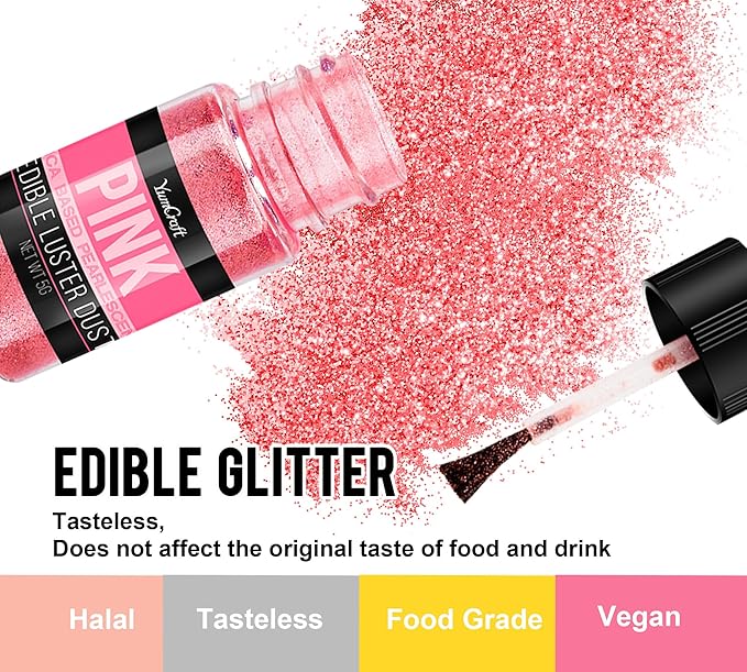 Edible Glitter Set, 4 Colors Luster Dust Edible Powder for Cake Decorating, Food Grade Vegan Edible Glitter for Drinks, Cocktails, Shimmer Metallic Food Coloring Powder for Chocolate(5g/Bottle)
