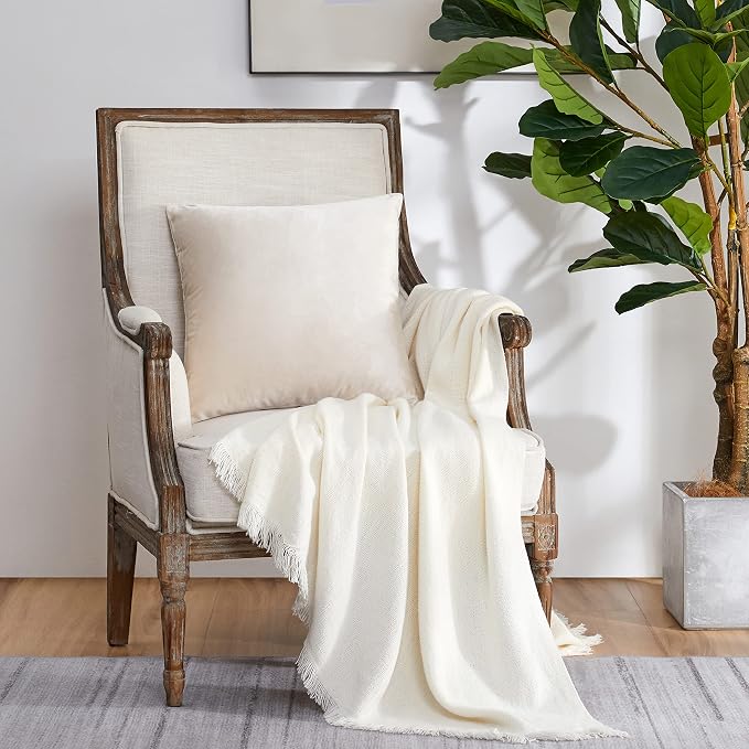 GIGIZAZA Velvet Pillow Covers 16x16 Decorative Pillows Pack of 2 Ivory | Beige Throw Pillows for Couch Sofa,280gsm Soft Textured Fabric,Modern Square Pillowcases,Luxury Cushion Covers