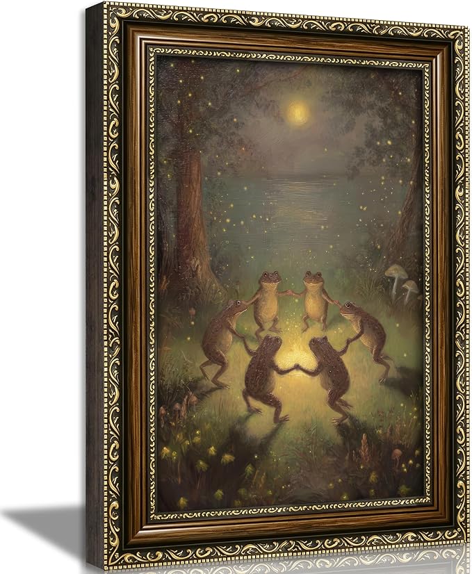 Vintage Gold Framed Celestial Wall Art, Moody Moon and Stars Gothic Painting Canvas Print, Dark Academia Wall Decor,Mystical Celestial Poster Artwork, for Living Room Bedroom Bathroom