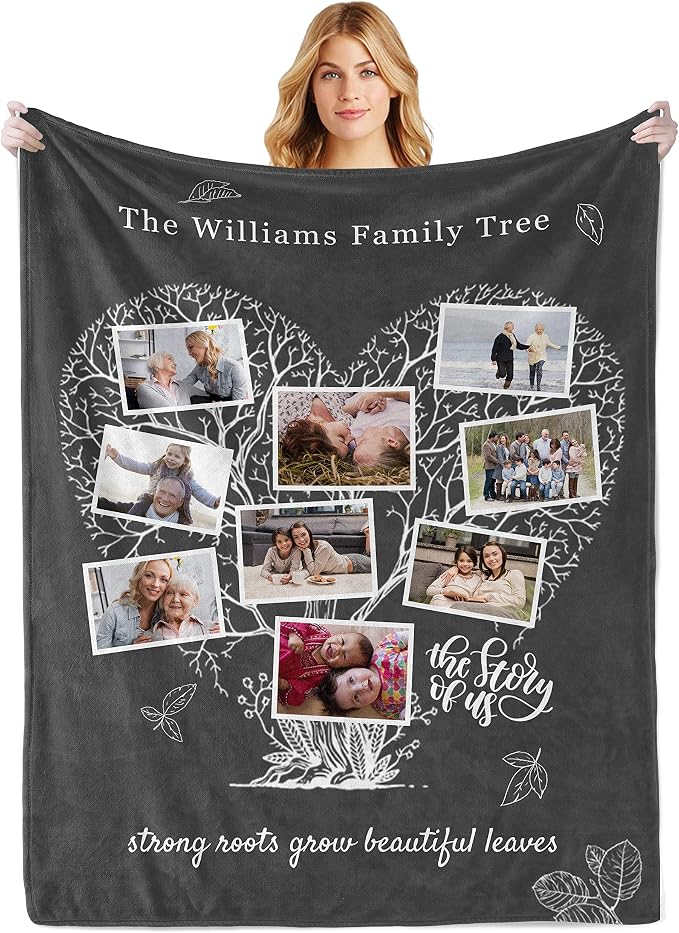 Custom Throw Blanket with Picture Text, Personalized Photo Blanket | Personalized Mothers Day Gifts for Mom from Daughter Son, Birthday Christmas Anniversary Valentine's for Mom Grandma Women