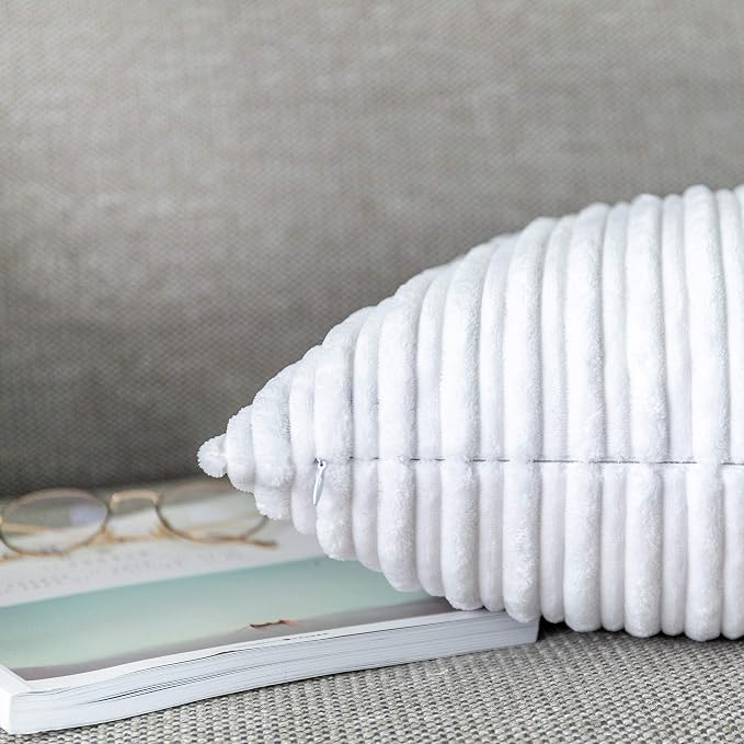 UGASA Velvet Pillow Covers Striped, Decorative Throw Cushion Case with Hidden Zipper for Home Couch/Bedroom/Car, Soft Cozy Solid Square, 1 Pack (18"x18", Pure White)