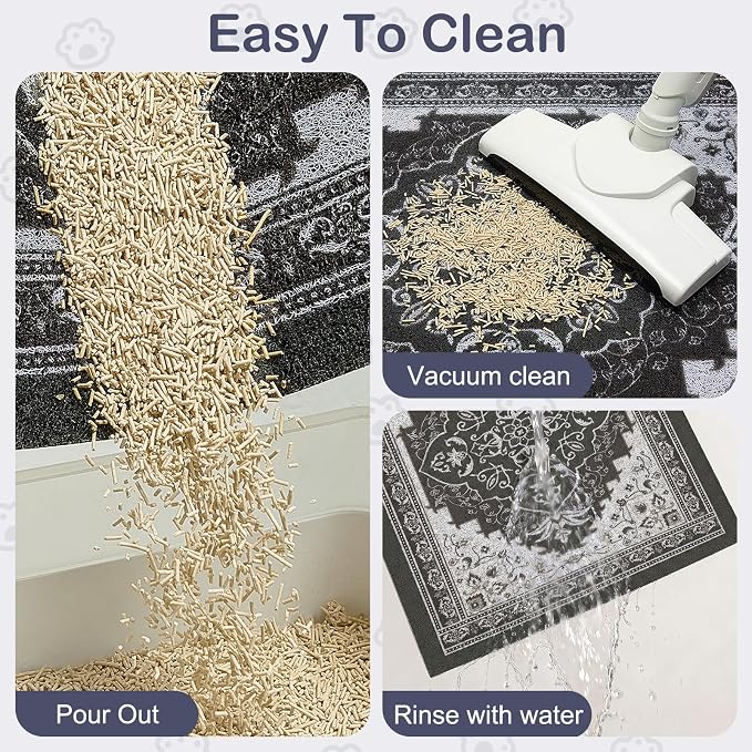 Glittme Cat Litter Mat with Non-Slip Bottom Litter Box Mat 40"X30" Litter Trapping Mat Easy to Clean Washable Cat Food Mat for Kitty,XL