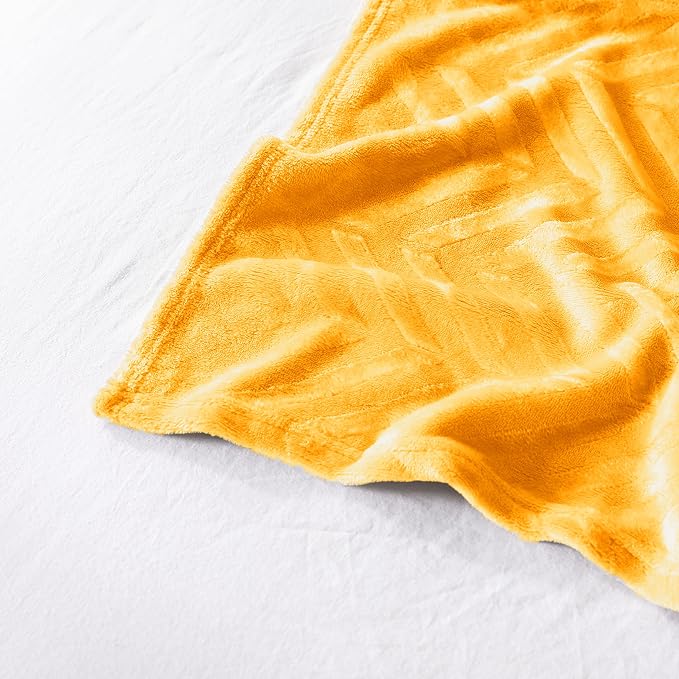 Whale Flotilla Flannel Fleece Fall Bed Blanket King Size, Lemon Yellow | Lightweight Breathable Soft Bedspread, Plush Fluffy Coverlet Chevron Design Decorative Blanket for Home Life, 90x104 Inch