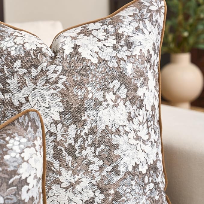 Alerfa Brown Neutral Floral Pillow Cover 12 x 20 Inch, Vintage Chenille Rectangle Couch Pillow Cover Soft Decorative Farmhouse Accent Pillowcase for Living Room Bedroom