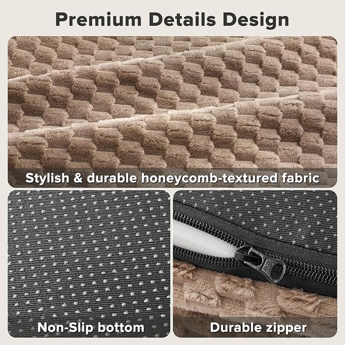 JOEJOY XXL Orthopedic Dog Beds, Extra Large Washable Waterproof Oval Dog Bed with with Removable Cover, Egg-Crate Memory Foam Pet Bed with Bolster Sides & Non-Skid Bottom, Brown, 48''x35''