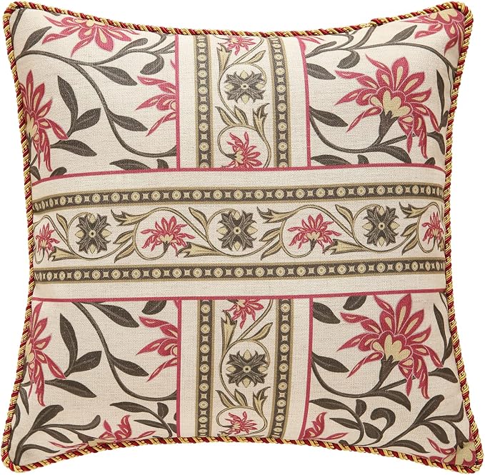 patdrea Designer Vintage Linen Throw Pillow Cover,18"x18"-Schumacher B | Elegant Decorative Pillow Case with Zipper,Floral Pattern,Cushion Coverfor Couch Living Room Bedroom Sofa