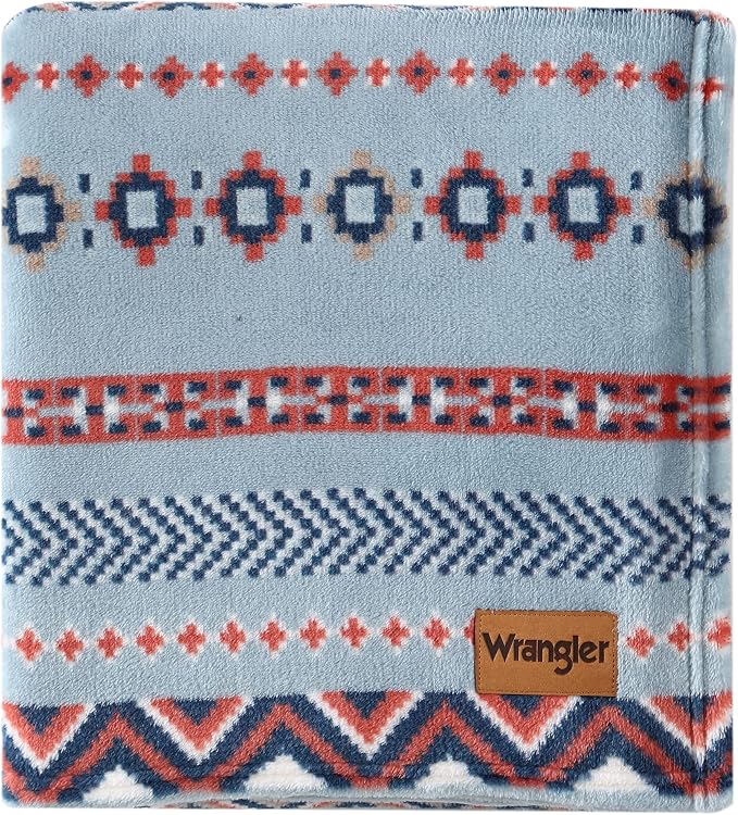 Wrangler - Blanket, Super Soft Plush Bedding, Yellowstone Inspired Throw Blanket for Couch or Bed (Diamond Trail Light Blue, 50" x 70")