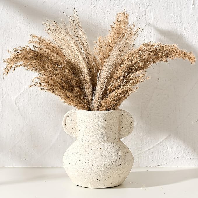Emotionally Grounded Vase, Vaseking Ceramic Rustic Vase with 2 Handles, 6.1 inch Minimalist Decorative Farmhouse Vases for Home Decor, Living Room, Enterway, Table Decoration, Speckled White