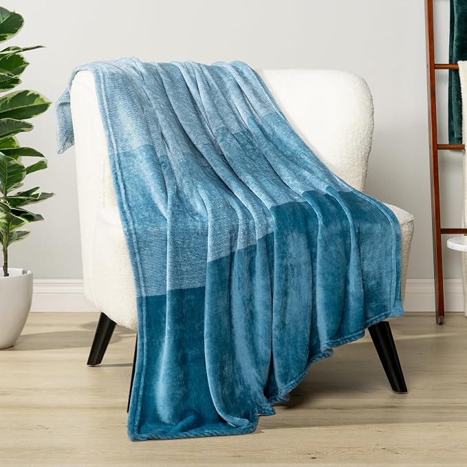PAVILIA Teal Blue Ombre Fleece Throw Blanket for Couch Sofa Bed, 50x60 | Gradient, Soft Plush Flannel Fleece, Lightweight Accent Blanket, Warm All Season, Machine Washable, Cozy Decor Gift