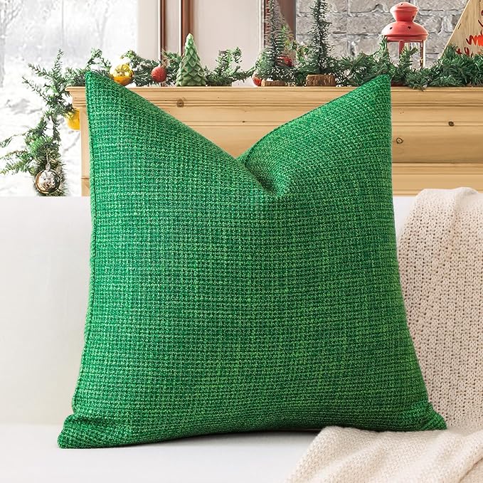 OTOSTAR Linen Throw Pillow Cover Set of 1 Decorative Square Pillowcases Cushion Covers 24x24 Inch for Home Decor Sofa Bedroom Car 60 x 60CM Christmas Green