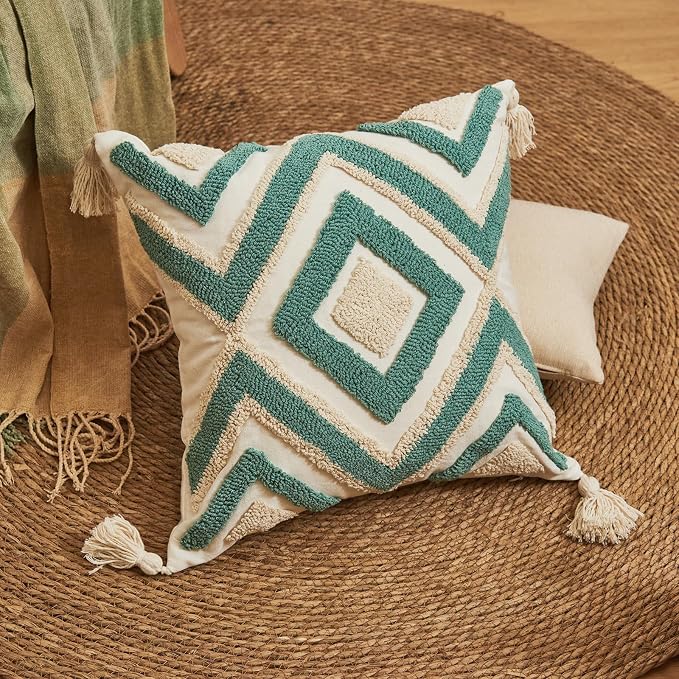 lifein 18x18 Pillow Covers-Throw Pillow Cover Tufted Boho Jacquard Pillow Covers Farmhouse Decorative Pillow Cover Pillow Cases for Gift Couch Sofa Bed Chair Living Room Home Decor