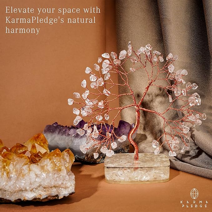 Clear Quartz Crystal Tree of Life Birthday Gifts for Women, Men, Friends, Handmade Chakra Healing Crystals Tree for Home Office Decor, Positivity, Good Luck, Money, Unique Gifts for Her Mom, Dad