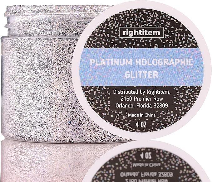 Nail Glitter - Platinum Hollographic Fine Glitter in Jar - 4 Oz Glitter for Crafts - Glitter for Slime - Face Glitter - Candle Glitter - Body Glitter