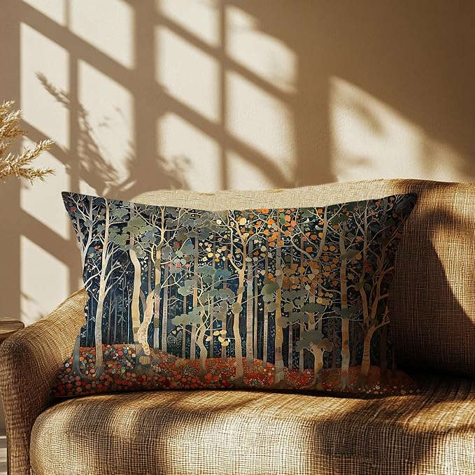 Rustic Autumn Forest Pillow Covers 12x20 Double-Sided, Fall Home Room Decor, Vintage Botanical Nature William Morris Inspired Decorative Throw Pillow Covers for Home Bedroom Living Room