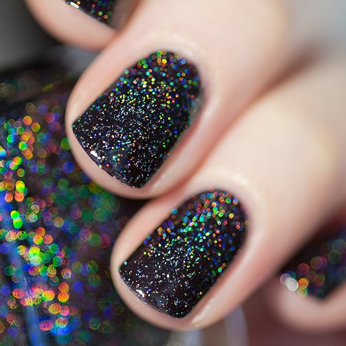ILNP Cityscape - TRUE Black Holographic Jelly Nail Polish, High Gloss and Sparkle, Long Lasting, Chip Resistant Manicure, Non-Toxic, Vegan, Cruelty Free, 12ml