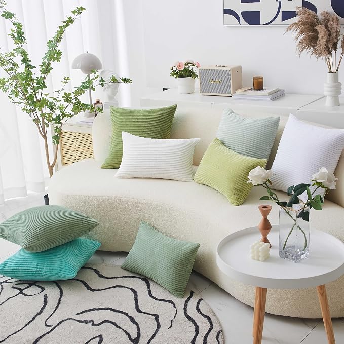 Home Brilliant Green Summer Pillow Covers 18x18 Corduroy Square Pillow Cases for Couch Green Decor Sage Throw Pillows for Sofa Bed Living Room Decor, 18 x 18 Inch, Iceberg Green