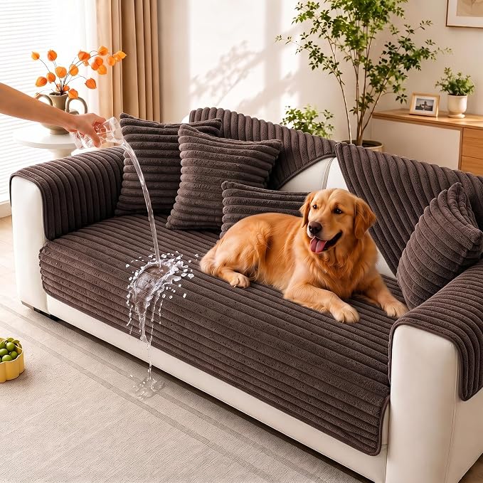 Waterproof Couch Cover for Dogs, Sofa Covers Washable & Non-Slip, Soft Dog Bed Blanket Protector for Sectional, Loveseat, Living Room Furniture (Coffee, 35.43"x 82.7" 1 Pack)