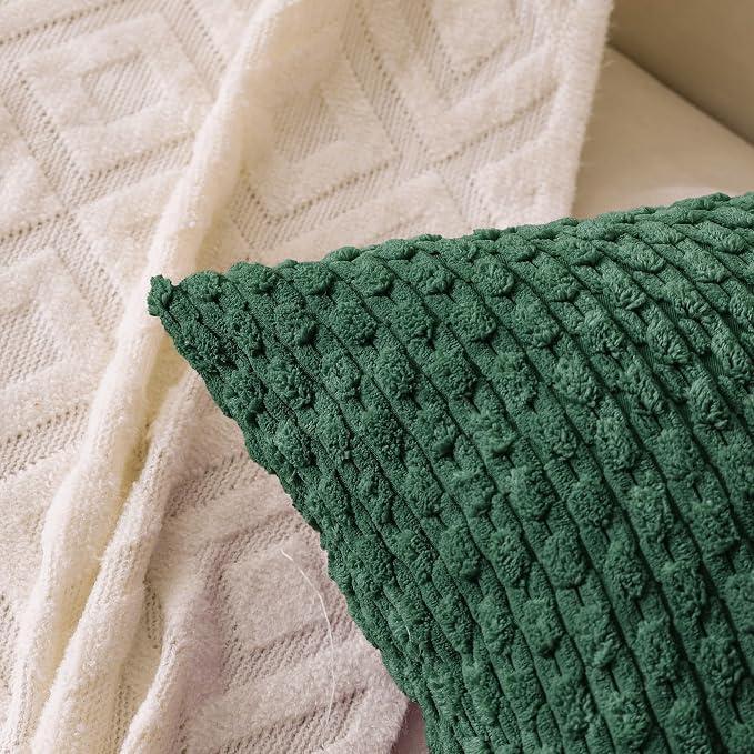 Set of 4 Dark Green Decorative Throw Pillow Covers 18x18 Inch Corduroy Pillow Covers for Bed Couch Sofa Living Room Soft Square Cushion Cases