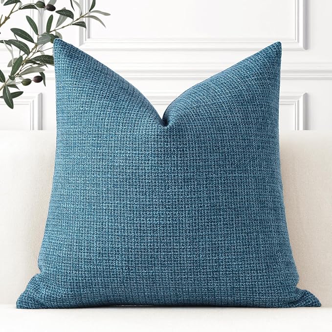 OTOSTAR Linen Throw Pillow Cover Set of 1 Decorative Square Pillowcases Cushion Covers 16x16 Inch for Home Decor Sofa Bedroom Car 40 x 40CM Dark Blue