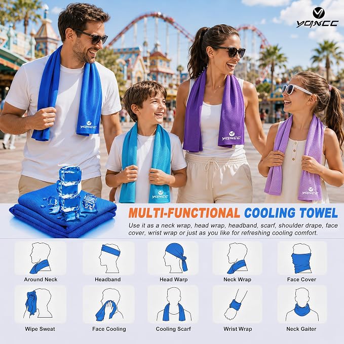 YQXCC 4 Pack Cooling Towels 40"x12", Cool Ice Towels for Neck & Face | Cooling Neck Wraps, Soft Breathable Microfiber Chilly Towels, Ideal for Gym, Yoga, Golf, Running, Camping & Hot Weather