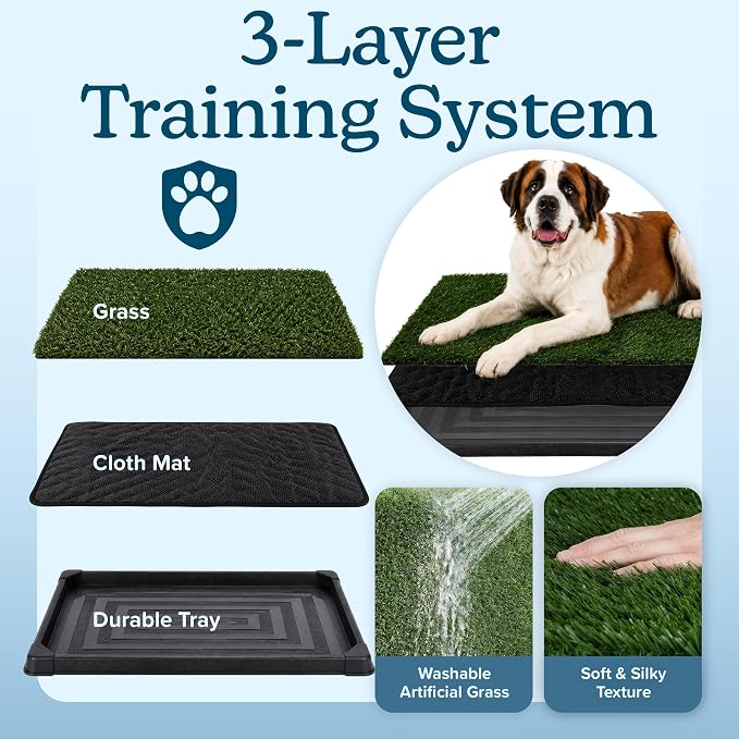 PETMAKER Reusable 3-Layer Extra-Large Dog Grass Pad with Tray, 52.5” x 35” | Dog Litter Box for Indoor and Outdoor Use, Easy to Clean Washable Pet Turf Artificial Grass Pad for Puppy Potty Training