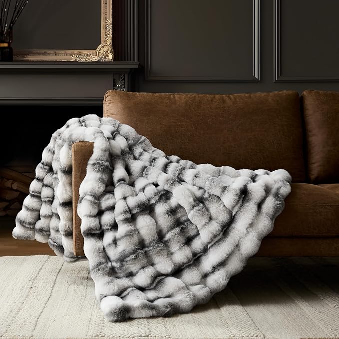 WDCOZY Marble Pattern Bubble Throw Blanket, Luxury Faux Rabbit Fur Mink Plush Throw for Couch, Sofa and Bed, Soft Fluffy Fuzzy Cozy Blanket for Women, Thick and Warm, 60x80 inches, 950 GSM