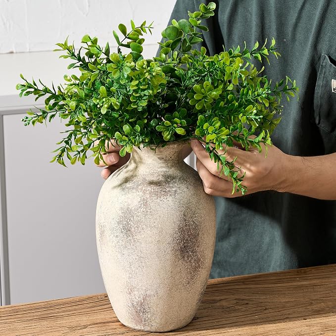 Large Ceramic Rustic Flower Vase, 10.43 Inch Tall Vintage Pottery Home Decor, Antique Farmhouse Terracotta Vase for Living Room, Table, Shelf, Mantel Decoration, Farmhouse - Natural Brown