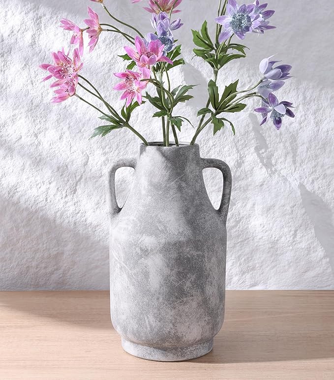 Ceramic Flower Vase with Handles, 11 Inch Tall Rustic Vase, Large Terracotta Pottery Vase for Home Decor, Farmhouse Decorative Vase for Living Room Kitchen Table Shelf Bedroom Decor