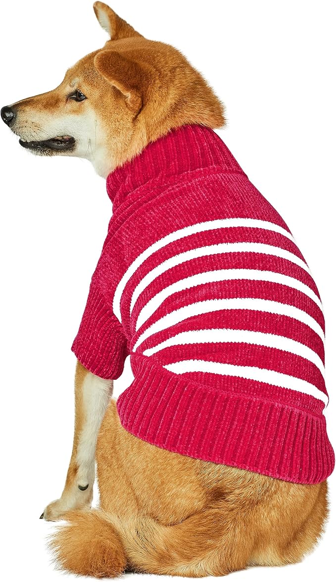 Blueberry Pet Cozy Soft Chenille Classy Striped Dog Sweater in Hot Pink, Back Length 22", Pack of 1 Clothes for Dogs