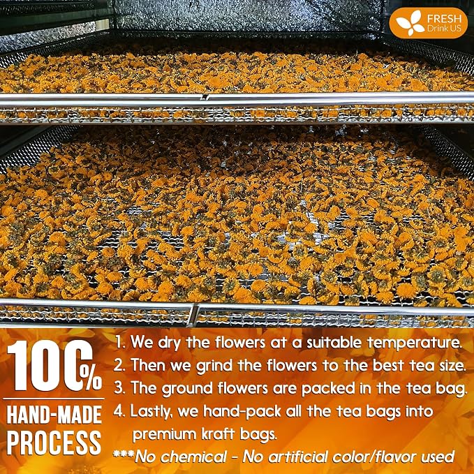 FreshDrinkUS, Premium 55 Calendula Tea Bags, 100% Natural and Pure Calendula Flowers, Eco-conscious Tea Bags. Herbal Tea. No Sugar, No Caffeine, No Gluten, Vegan.