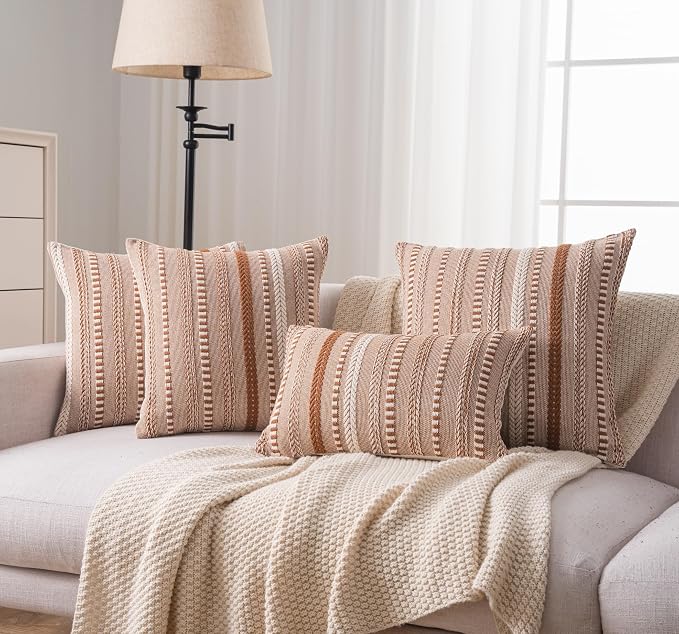 Cethom Boho Throw Pillow Covers 18x18 Inch Set of 2, Farmhouse Decorative Couch Pillow Cases, Brown Accent Pillows of Bed, Sofa Bedroom Living Room Home Decor Cushion Cover
